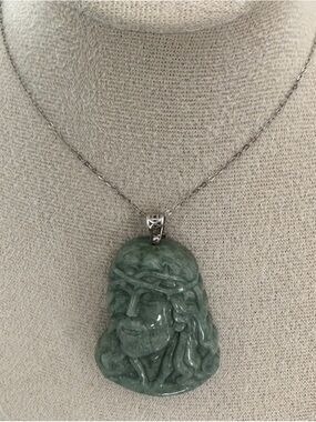 Certified Grade A Burma Jade Jesus Pendant